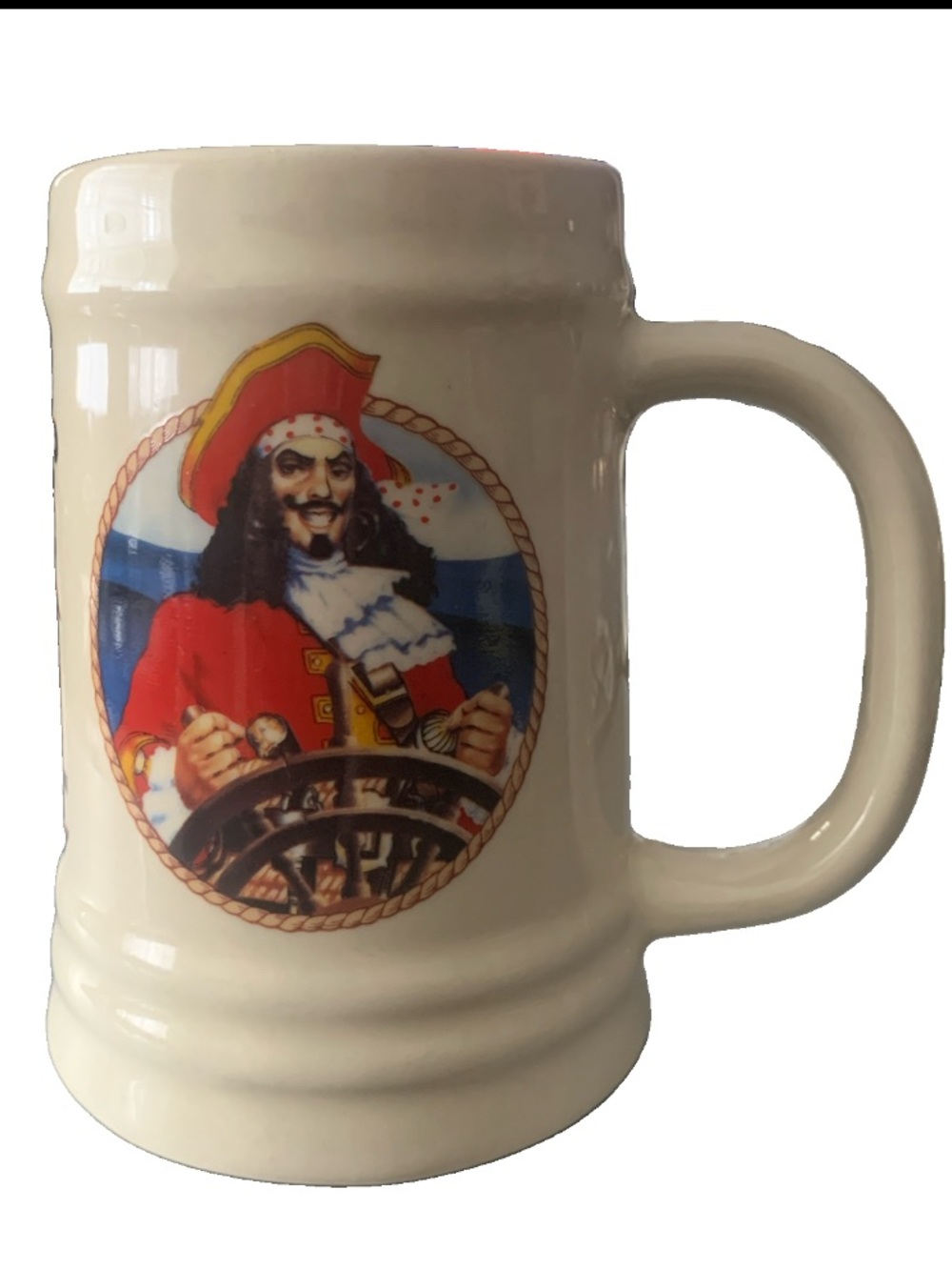 Vintage Captain Morgan Rum Ceramic Beer Mug Tankard Pirate Ships Wheel